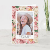 Afstuderen  Blush en Ivory Flowers Foto Bedankkaart (Voorkant)