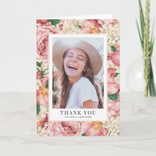 Afstuderen  Blush en Ivory Flowers Foto Bedankkaart (Voorkant)