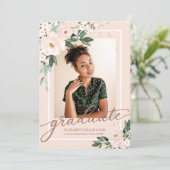 Afstuderen Blush Floral Afstudeerder Aankondiging  (Staand voorkant)