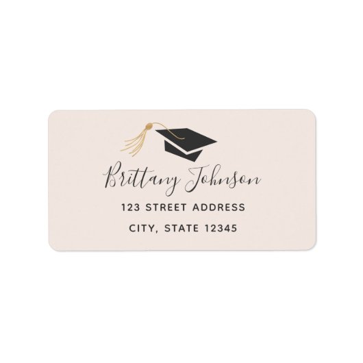 Afstuderen Blush Gold Foil Pet Adres Etiket (Voorkant)