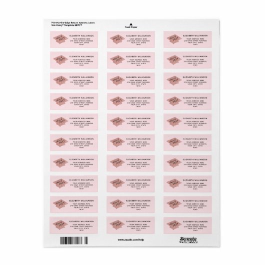 Afstuderen Blush Pink Klasse van 2025 Afstuderen Etiket (Full Sheet)