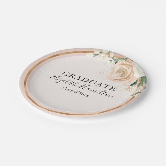 Afstuderen Blush & Roos Goud Modern Chique Bloemen Papieren Bordje (Gekanteld)