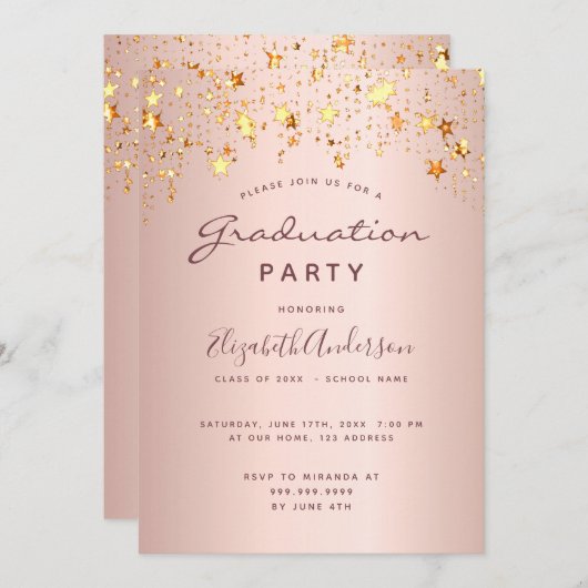 Afstuderen Blush roos Goud Roze Sterren 2025 Kaart (Voorkant / Achterkant)