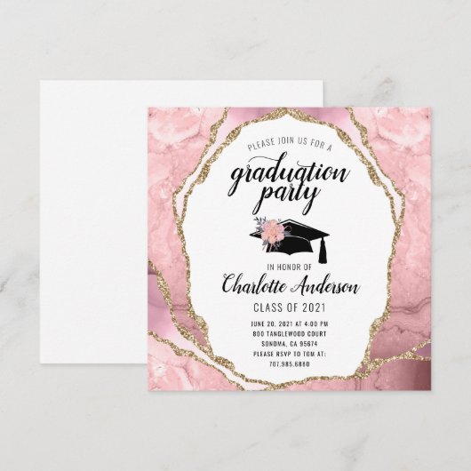 Afstuderen Blush Roze Agate Gold Glitter Kaart (Voorkant / Achterkant)