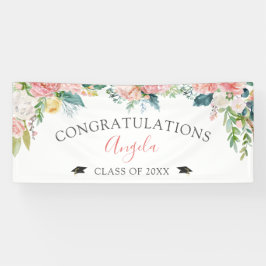 Afstuderen Blush Roze Bloemen Script gepersonalise Spandoek