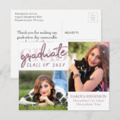 Afstuderen Blush Script | Roze 2 foto dank u Briefkaart (Voorkant / Achterkant)