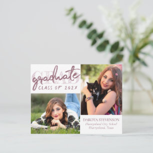 Afstuderen Blush Script   Roze 2 foto dank u Briefkaart