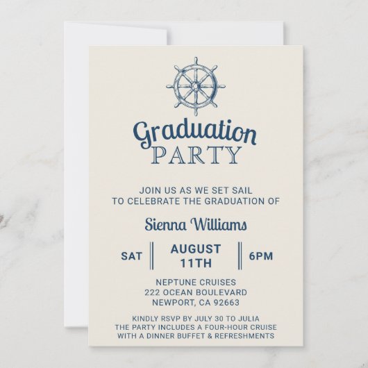 Afstuderen Boat Party Ship's Wheel nautisch Kaart (Voorkant)