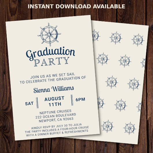 Afstuderen Boat Party Ship's Wheel nautisch Kaart