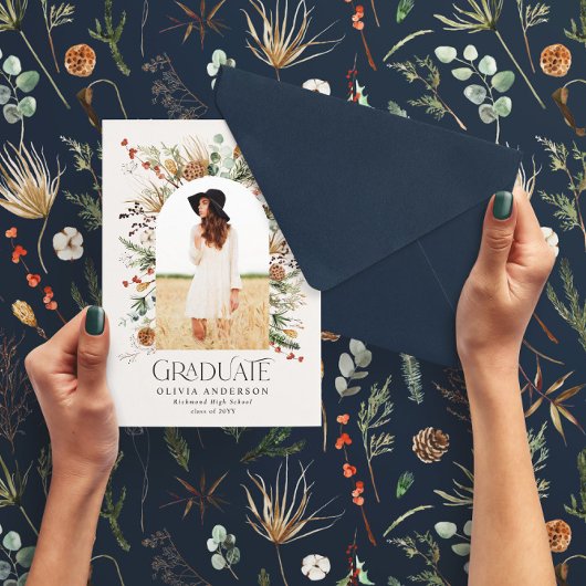 Afstuderen boeg 1 foto blauw botanisch modern aankondiging