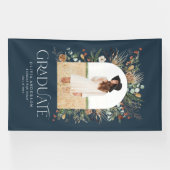 Afstuderen boeg 1 foto blauw botanisch modern spandoek (Horizontaal)