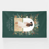 Afstuderen boeg 1 foto groene botanische moderne spandoek (Horizontaal)