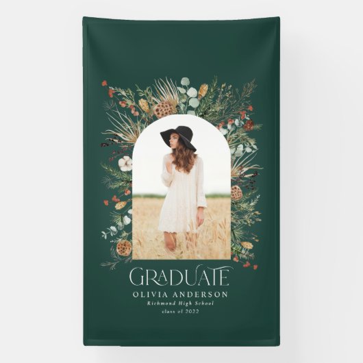 Afstuderen boeg 1 foto groene botanische moderne spandoek (Verticaal)