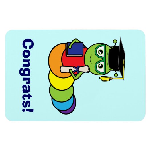Afstuderen Boekenwurm met diploma Magneet (Horizontaal)