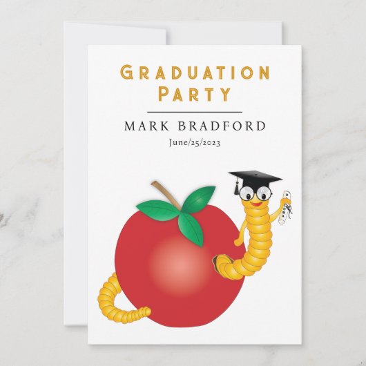 Afstuderen boekworm met diploma van afgestudeerden kaart (Voorkant)