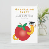 Afstuderen boekworm met diploma van afgestudeerden kaart (Staand voorkant)