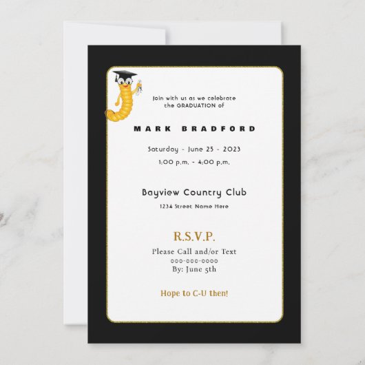 Afstuderen boekworm met diploma van afgestudeerden kaart (Achterkant)