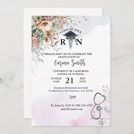 Afstuderen Boho Floral, speciaal verzorgd Kaart (Voorkant / Achterkant)