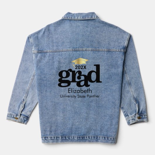 Afstuderen Bold Zwart Typografie Goud Pet Monogram Denim Jacket (Achterkant)