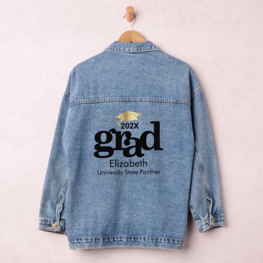 Afstuderen Bold Zwart Typografie Goud Pet Monogram Denim Jacket (Hangar)