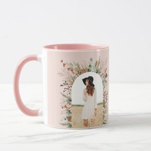 Afstuderen boog 1 foto roze botanische moderne mok (Links)