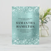 Afstuderen Bord van de Folie van Glittery Turquois Aankondiging (Staand voorkant)