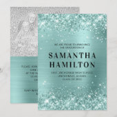 Afstuderen Bord van de Folie van Glittery Turquois Aankondiging (Voorkant / Achterkant)