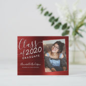 Afstuderen Bourgogne Brushed Metal Photo Afstudere Aankondigingskaart (Staand voorkant)