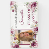 Afstuderen Bourgogne en roze bloemen Spandoek (Verticaal)