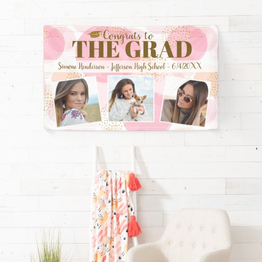 Afstuderen bouwt aangepaste foto's met roze goudma spandoek (Insitu)