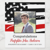 Afstuderen brandweerfotodun rode lijn wijn etiket (Enkel label)