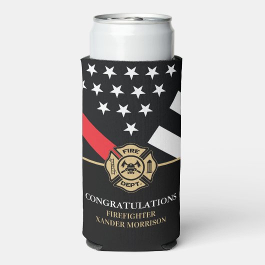 Afstuderen brandweerkorps Rood Line Fire Academy Seltzer Blikjeskoeler (Seltzer Achterkant)