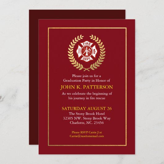 Afstuderen brandweerman | Uitnodiging tot uittredi (Voorkant / Achterkant)