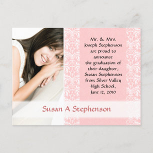Afstuderen Briefkaart,  Roze en Wit Aankondigingskaart