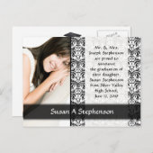 Afstuderen Briefkaart, zwart en wit Formal Aankondigingskaart (Voorkant / Achterkant)