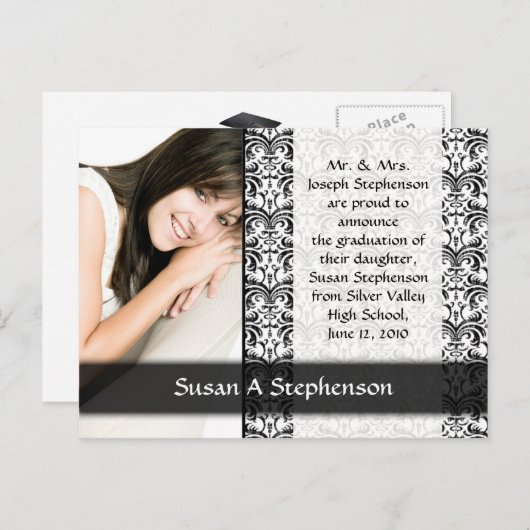 Afstuderen Briefkaart, zwart en wit Formal Aankondigingskaart (Voorkant / Achterkant)