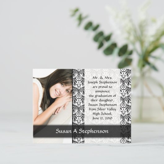 Afstuderen Briefkaart, zwart en wit Formal Aankondigingskaart (Staand voorkant)