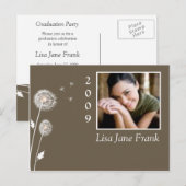 Afstuderen briefkaarten, paardenbloemen uitnodiging briefkaart (Voorkant / Achterkant)