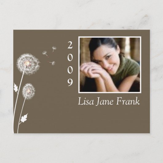 Afstuderen briefkaarten, paardenbloemen uitnodiging briefkaart (Voorkant)