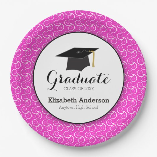 Afstuderen Bright Pink Graduation Party Papieren Bordje (Voorkant)