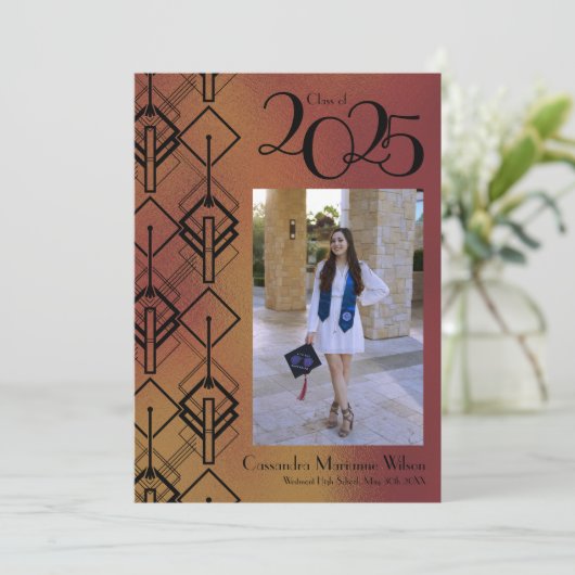 Afstuderen Bronze Art Deco Black kondiging Kaart (Staand voorkant)