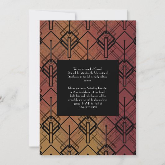 Afstuderen Bronze Art Deco Black kondiging Kaart (Achterkant)