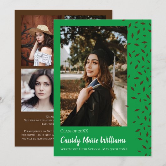 Afstuderen bruin groene Confetti Kaart (Voorkant / Achterkant)