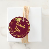 Afstuderen Brush Script DANK U Maroon Gold Star Bedankjes Labels (In situ)