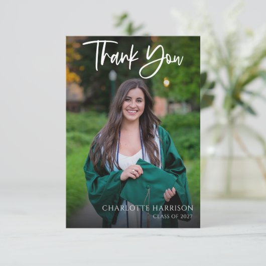 Afstuderen budgetvriendelijk script foto bedankkaart (Staand voorkant)