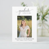 Afstuderen budgetzwart/wit script foto's kaart (Staand voorkant)