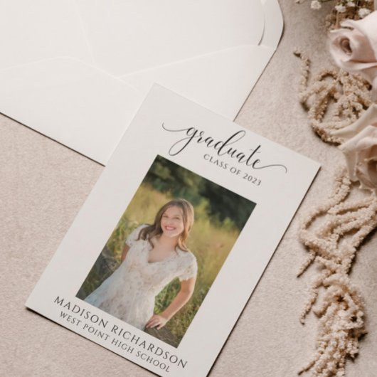 Afstuderen budgetzwart/wit script foto's kaart