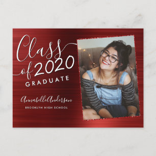 Afstuderen Burgundy Brushed Metal Photo Afstuderen Aankondigingskaart