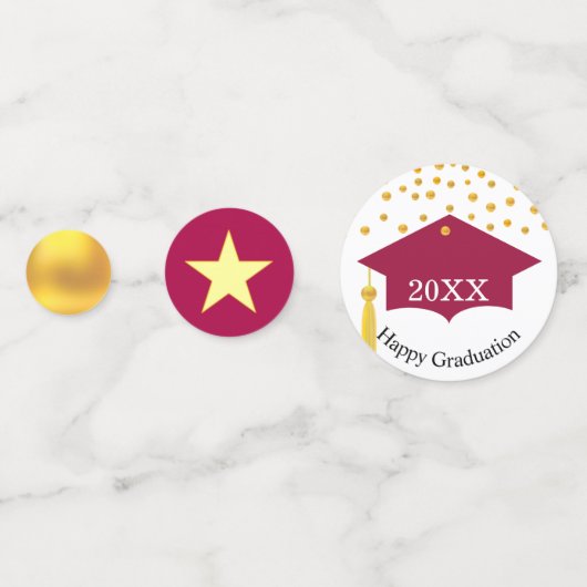 Afstuderen Burgundy Red Pet & Gold Table Confetti (Achterkanten)