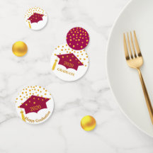 Afstuderen Burgundy Red Pet & Gold Table Confetti